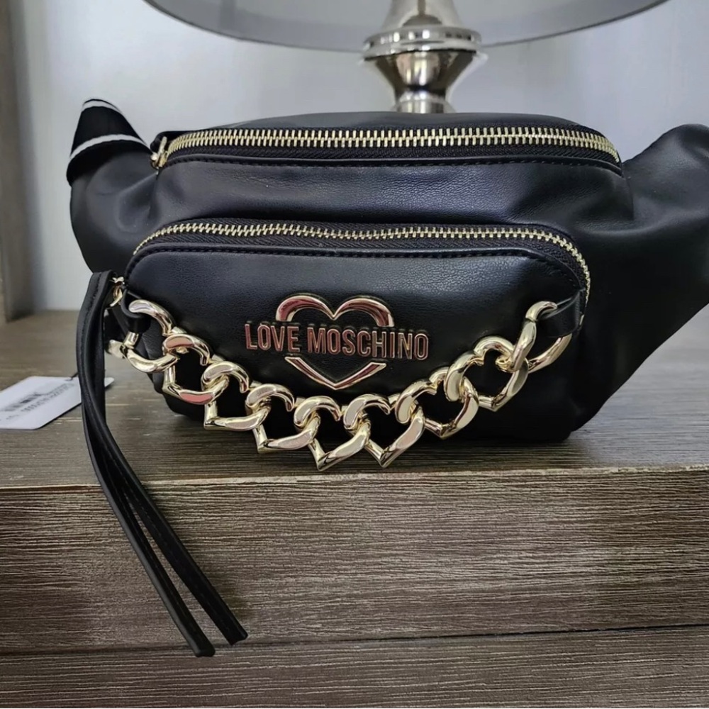 Love Moschino Heart Chain Belt Bag Black. Condition is New with tags.
